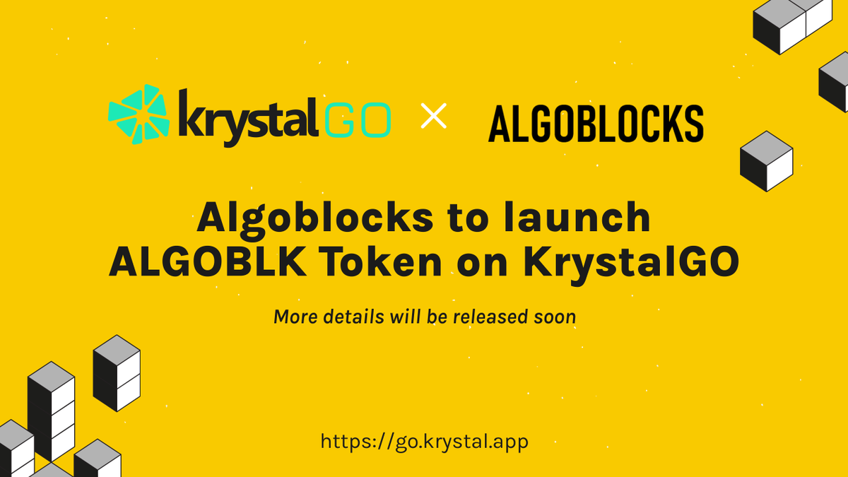 KrystalDeFi's tweet photo. 🎉 Thrilled to share about $ALGOBLK Token IDO on KrystalGO soon!
@Algoblockstrade enables Anyone to use DeFi products to trade easily and seamlessly!

Start accumulating points on https://t.co/65cHB6ghtM now!

Stay updated @
🗣 https://t.co/3bEIns4pzS
🗣 https://t.co/dkQ05xniLr https://t.co/4KpPYvYhua