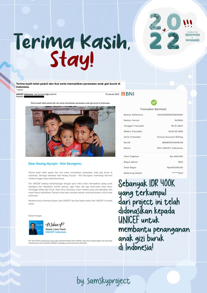 samskyproject's tweet photo. Halo, STAY!😆

Terima kasih untuk semua yang udah antusias ikut project ketiga kami🥳🥳

Semua uang yang didapatkan dari CO Shopee sudah didonasikan ke UNICEF untuk membantu penanganan anak-anak gizi buruk di Indonesia! https://t.co/SgUnvSIYQ3