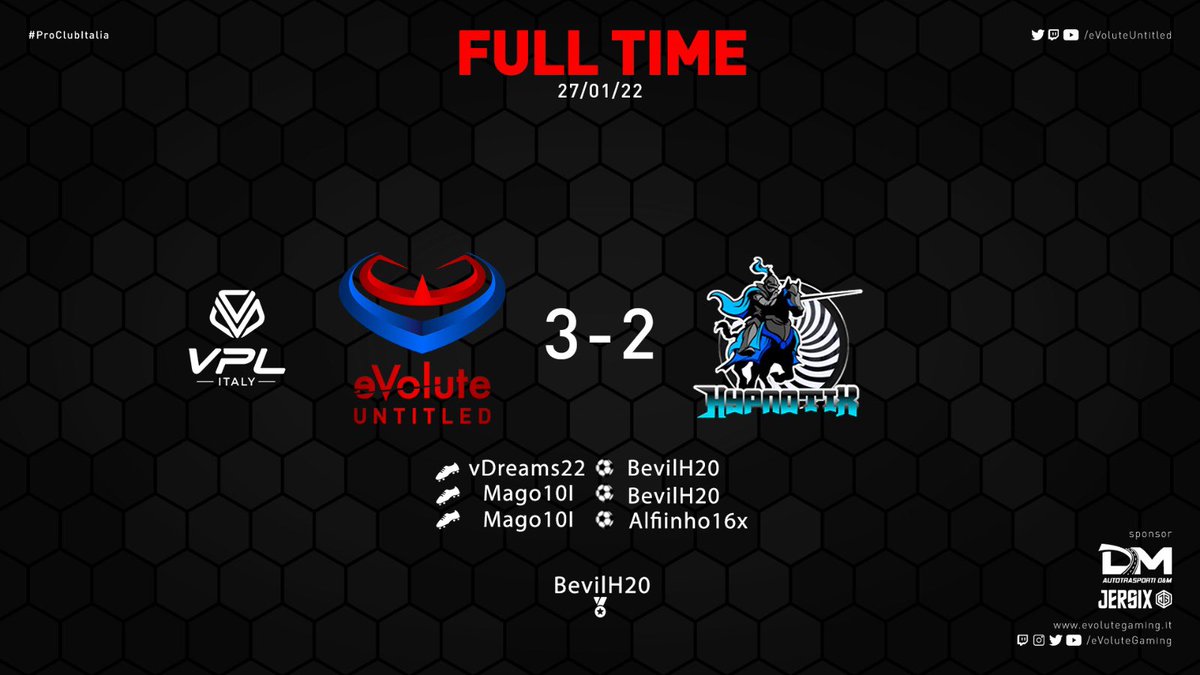 🏆 FULL-TIME 🏆

🆚 <a href="/Hypnotix_PS/">Hypnotix</a> 
✅ 3-2
⚽️⚽️ <a href="/BEVILH2Ox/">BevilH2O_</a> 
⚽️ @Alfiinho16x 

🏅 <a href="/BEVILH2Ox/">BevilH2O_</a> 

#GoeVolute #Untitled 🔴🔵
#ProClubItalia