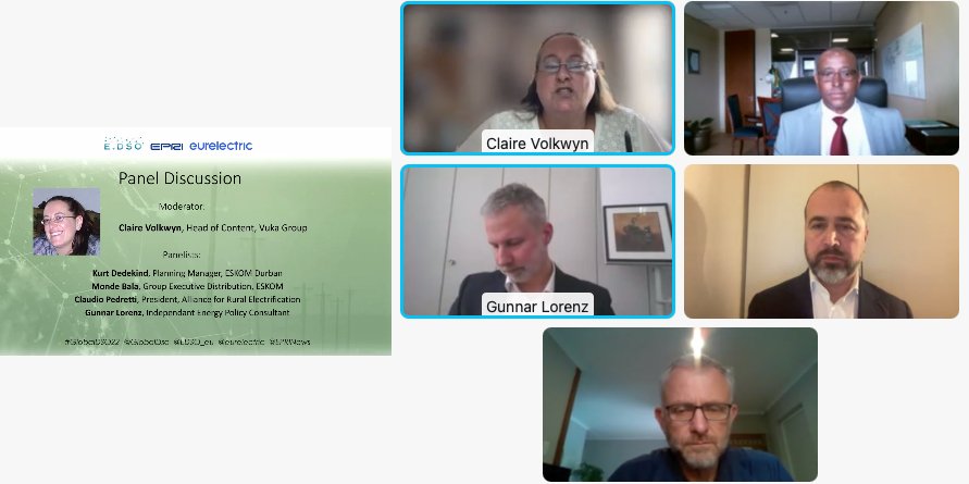 duartej's tweet photo. Great discussion led by @ClaireVolkwyn with @Eskom_SA @GunnarLorenz @RuralElec #GlobalDSO22
Electrifying #Africa requires #powergrids expansion, modernization &amp; democratization. #minigrids part of the mix, but a truly sustainable solution needs more #distribution &amp; #transmission https://t.co/5gxBBax5Iw