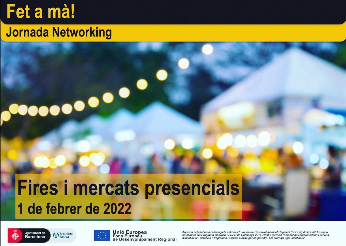 davidmilletbas's tweet photo. Last call! Jornada Virtual Networking Fet a Mà: Fires i Mercats Presencials. Dimarts 1 de febrer. Amb: #designmarketbcn @fadbarcelona @BcnEnLasAlturas @PaloMarketFest #festivalet  Inscripcions a: https://t.co/H1FwrIX9Sr https://t.co/6mMM5c1cRo