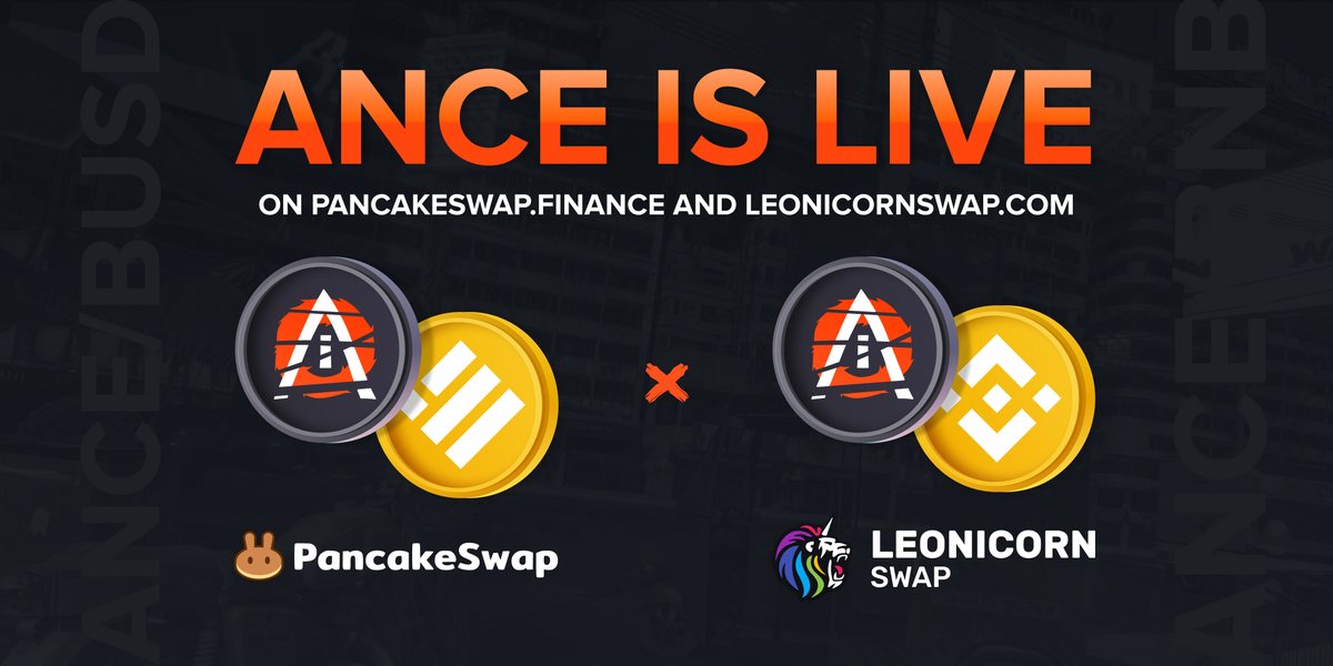 YES! 
You can now buy $ANCE on <a href="/PancakeSwap/">PancakeSwap</a> and <a href="/swapleonicorn/">LEONICORN | Swap - NFT - GameFi</a> 

dex.leonicornswap.com/info/token/0x8…

#SWAP $ANCE #DEX #BinanceSmartChain $BNB $BUSD