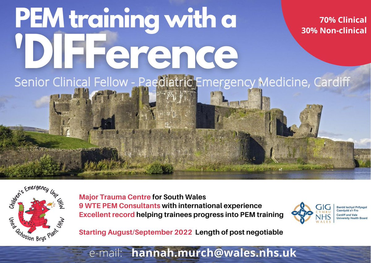 Want a PEM post? Want to work with an amazing team? Want 30% non clinical time to pursue your own passions? Come to the ‘diff! Cardiff is a fantastic place to live and work! #pemdiff 👍🏻