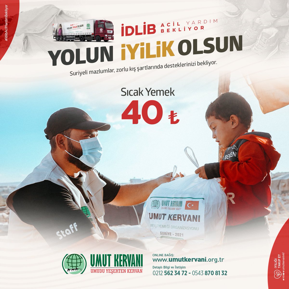 umutkervanivkf's tweet photo. 30 Ocak'ta Suriye İdlip'teyiz.

Sıcak Yemek Projemiz ile kuracağımız gönül sofralarına bir tabakta siz koyun.

Sıcak Yemek: 40 ₺

#İdlipÜşüyor
#İdlipAcilYardımBekliyor

📱 0212 562 34 72 - 0543 870 81 32
🌐https://t.co/jsZMHaTXaa https://t.co/V7SZbCNiwL