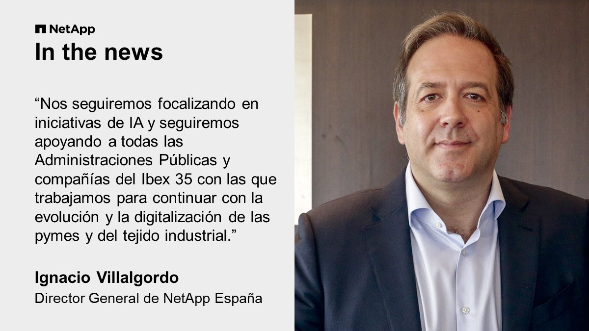 NetApp_es's tweet photo. .@IgnacioNetapp, Director General de NetApp España, ha participado en el especial de @Newsbook_Tai sobre #AsíSerá2022, donde repasa los aspectos y objetivos más importantes para este año en la compañía.

➡️ https://t.co/UyodClj7Ro

#NetApp https://t.co/bup8U0qYfv