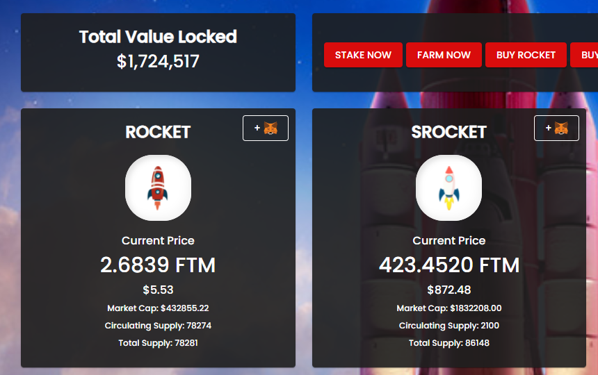 We are mooning!!
Join us: rocketfi.xyz
Discord: discord.gg/P8AKVsz9nT
In the last 24h:
Rocket 🔼69% and SRocket 🔼169%

$Rocket #DeFi #Fantom #Staking #cryptocurrency #cryptotrading #Crypto #passiveincome #tombfinance #2ombfinance <a href="/grape_finance/">Grape Finance</a> #FTM #DAO
