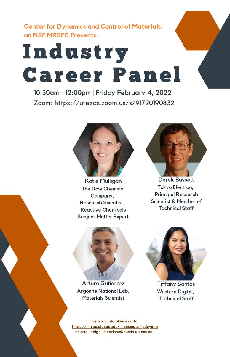 Texas CDCM (@texascdcm) on Twitter photo Join us for a virtual Industry Day Career Panel, moderated by Prof. Sean Roberts. Feb. 4th, 10:30am-12pm CT. See flyer below for panel participants!
Zoom link: utexas.zoom.us/j/91720190832 Join us for a virtual Industry Day Career Panel, moderated by Prof. Sean Roberts. Feb. 4th, 10:30am-12pm CT. See flyer below for panel participants!
Zoom link: utexas.zoom.us/j/91720190832