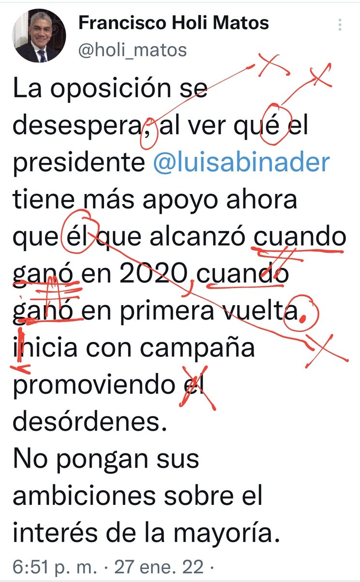 El amigo <a href="/holi_matos/">Francisco Holi Matos</a> es un caso difícil, pero accedo nuevamente a las peticiones hechas para que le señale los errores en que incurrió en este tuit. La mala redacción explica la repetición seguida e innecesaria de "cuando" y "ganó".