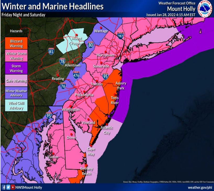 ReadyNJ's tweet photo. A blizzard warning is forecast for coastal portions of our state, with wind gusts as high as 50 mph. This can cause multiple hazards and now is the time to be prepared.
🔌charge up electronic devices
🚫never run a generator indoors
https://t.co/HS8JrVjWef https://t.co/SJxSCNmUDb