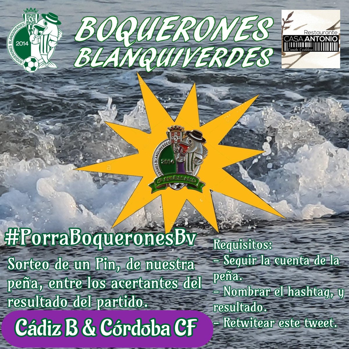 Pc_boqueronesbv's tweet photo. Aquí está la #PorraBoqueronesBv de esta semana, primera salida en la segunda vuelta, cumple con los tres requisitos y participa, y podrás conseguir nuestro Pin.
Requisitos: 
- 🔄 Retwittear este tweet 
- Seguir nuestra cuenta
- Y comentar con el hashtag y el resultado aquí 👇👇 https://t.co/kFOh60l3xx