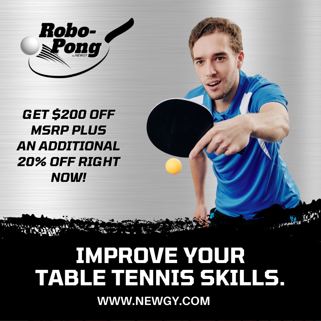 Get up, get active and improve your Table Tennis skills! 

🎊 Right now, we are offering $200 off MSRP plus an additional 20% off! 

What are you waiting for?
Get your Robo-Pong and start improving today!

Newgy.com

#discount #save #getfit #familyfun #athlete