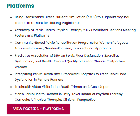 JWPHPTofficial's tweet photo. Presenting the @aptapelvic #CSM2022 Posters + Platforms!
Read the abstracts: https://t.co/LhbcS8zAwL
@APTAcsm #researchplatforms #jwhpt https://t.co/C0rB1ZS20D