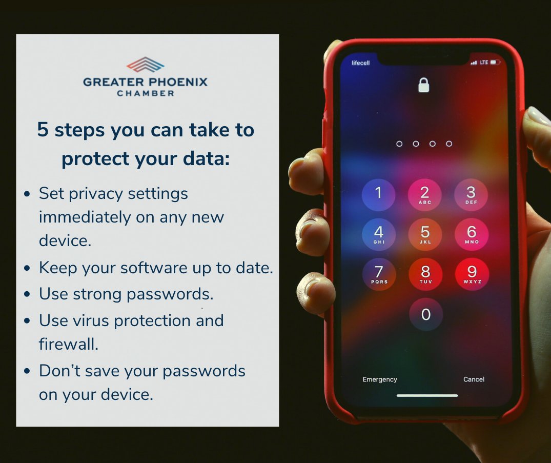 phxchamber's tweet image. As part of #CleanUpYourComputerMonth you can review how your data is used on #DataPrivacyDay! Here are 5 steps you can take to protect your data,