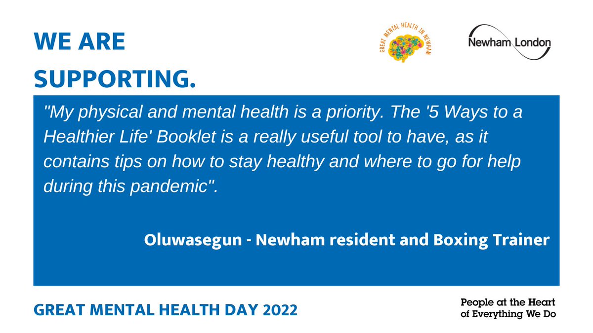 Today we are supporting Great Mental Health Day.

Shout about what you do to support #GreatMentalHealth.

➡️ How do you improve your own wellbeing?
➡️ How do you stay connected?
➡️ What do you do to support others in your community?

orlo.uk/S3sR0 

#HealthyNewham.