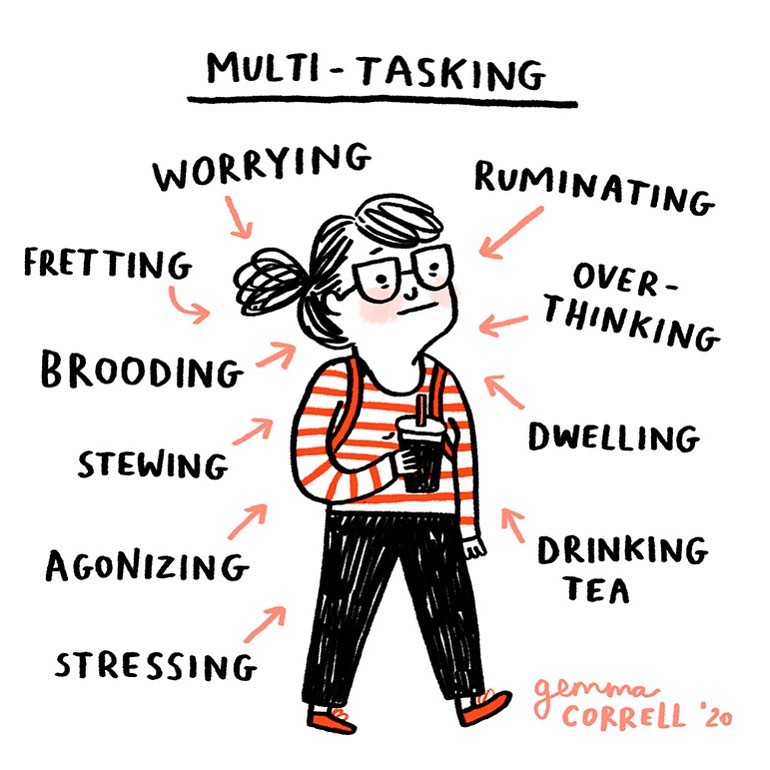 ticktocktea's tweet photo. What we mean when we say we're good multitaskers...🤪  But anything counts as multitasking if you're drinking tea whilst doing it, right? #TickTockTea 

Illustration by: @gemmacorrell https://t.co/m1vFqml2Ou