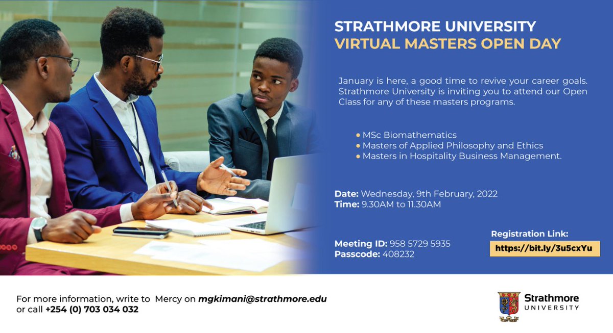 StrathmoreSTH's tweet photo. Masters in Hospitality Business Management.
May intake ongoing. https://t.co/H0n71UYjzn