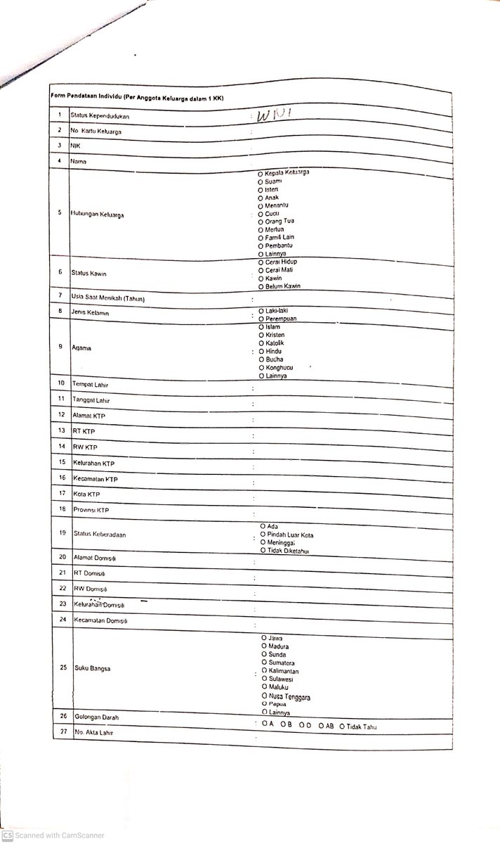 mariahantz's tweet photo. Apa benar sedang ada survey PHBS Rumah Sehat di RT/desa yang formnya seperti terlampir? 
krn klo di perhatikan lagi di form individu ditanyakan usia menikah, no akta lahir, nama ortu, nama mertua, no bpjs dll #seriustanya #phbs #kemenkes #prokes #asliataupalsu #asktwitter https://t.co/IaWUyan4ai