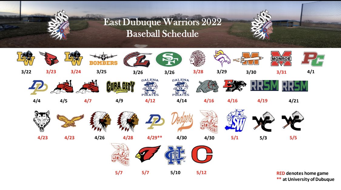 🚨🚨 #WarriorBaseball 22’ schedule drop 🤘🏻

3️⃣1️⃣ practice begins 
5️⃣3️⃣ days to season opener 

#Letsgo #TrustTheProcess