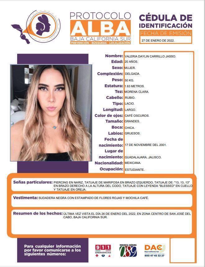 CEDHBCS's tweet photo. La #CEDHBCS colabora en la difusión de la cédula de búsqueda de Valeria Daylin Carrillo Jasso.

Cualquier información al respecto favor de comunicarse a los números: 911/ 80047453227/ Denuncia Anónima:089. https://t.co/XlQWlcYSVp