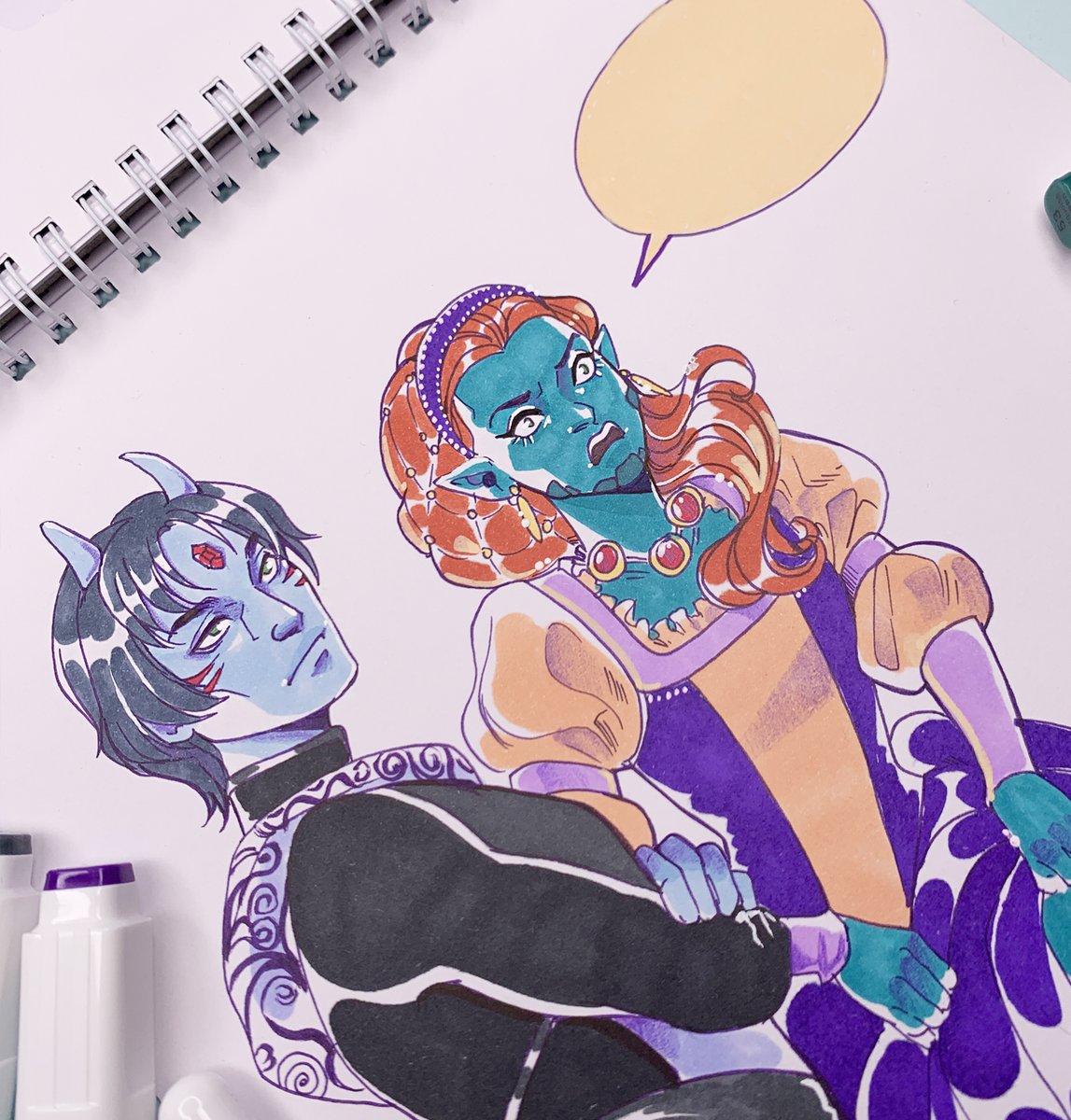 Sion_DBS's tweet photo. Is it too eyes bleeding colors? 🤣 I think I will need to buy some more pastel colors.
Ok, here is my own small monthly art challenge #notforgottenOC with two demons Baalberith and Succub. Here you can capture what she is saying 🤣
#artchallenge #markerart #touchfivemarkers https://t.co/223BAXE2bN