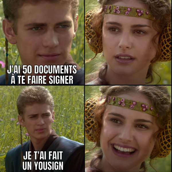 Yousignfr's tweet photo. Vous aussi vous voulez faire sourire Padmé (ou vos clients ?) 😊

Passez à la #eSignature de Yousign ! ✨ https://t.co/vxyfXPoWgp