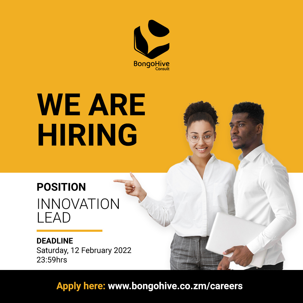 We're Hiring!

We are looking for an Innovation Lead to join our Hive of #greatminds. 
Details available here: bongohive.co.zm/careers

Applications close on Saturday 12 February.

#BongoHive