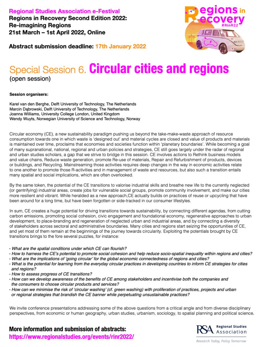 spatialplanning's tweet image. Working on circular cities and regions? Here is an opportunity to present and discuss your work: regionalstudies.org/events/rinr202…