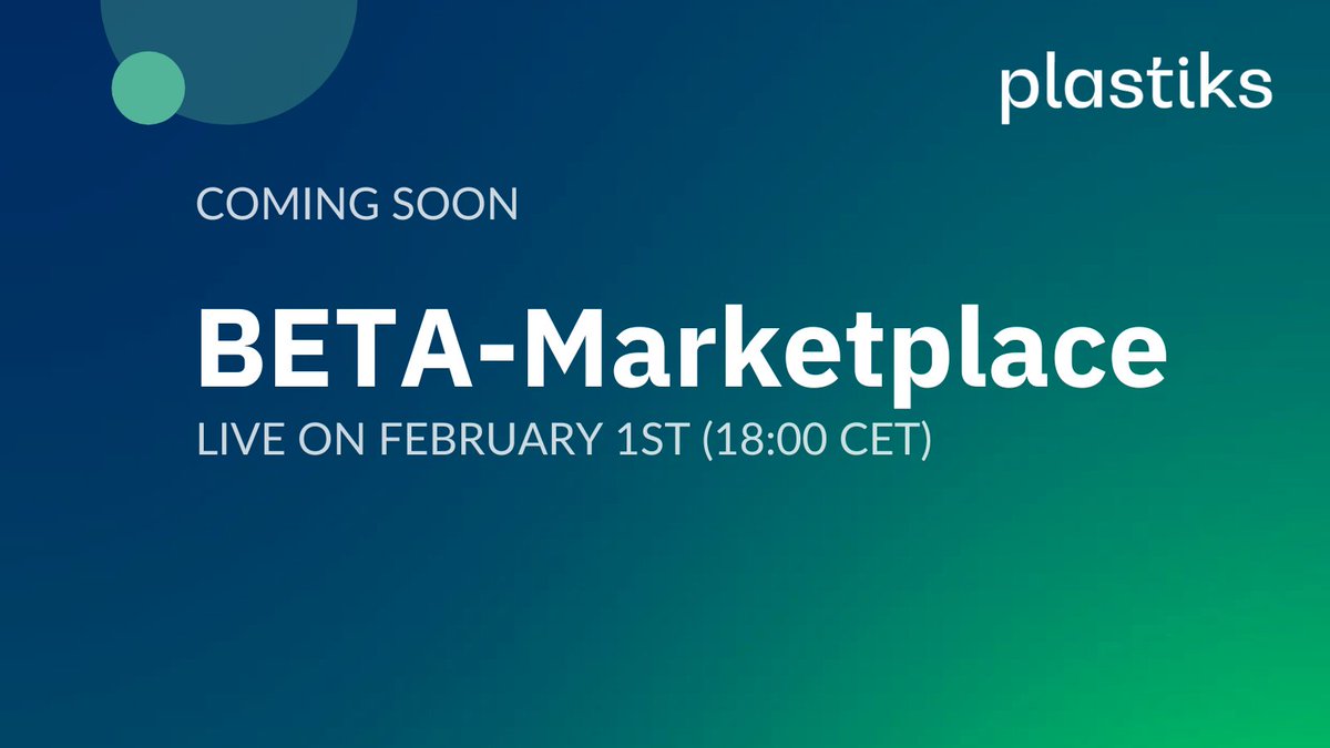 Plastiks_io's tweet photo. It is ALMOST time! ⏲️🤩
We're launching our BETA-Marketplace next week! 
On February 1st (18:00 CET), EVERYONE will be able to access our platform! 🤝
#PLASTIK #Marketplace https://t.co/LrmFe9UqvM
