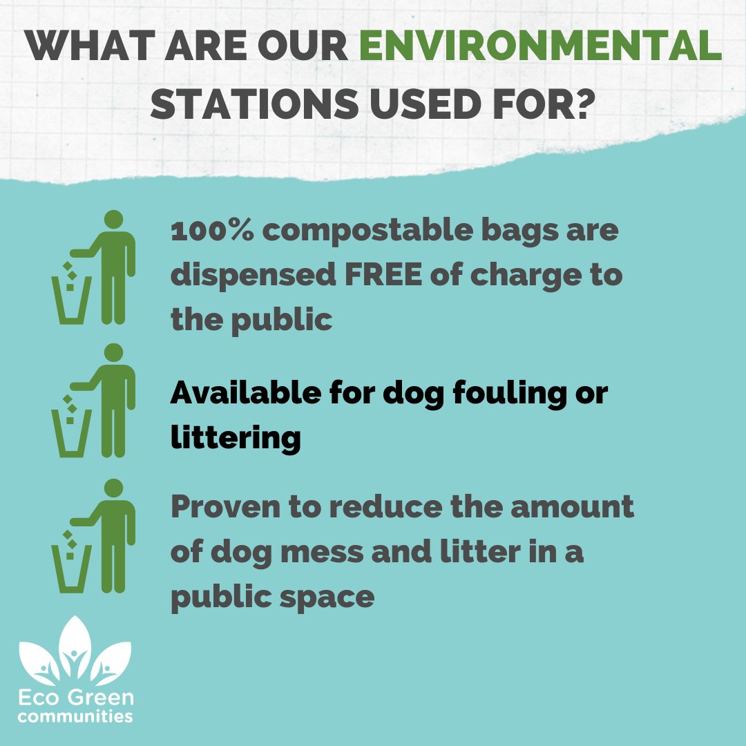 Our stations dispense 100% compostable bags that are FREE to the public, for a quick 5 minute litter pick or for when they might have forgotten a dog bag.
Find out more about our stations here: 
ecogreencommunities.com

#litterpicking