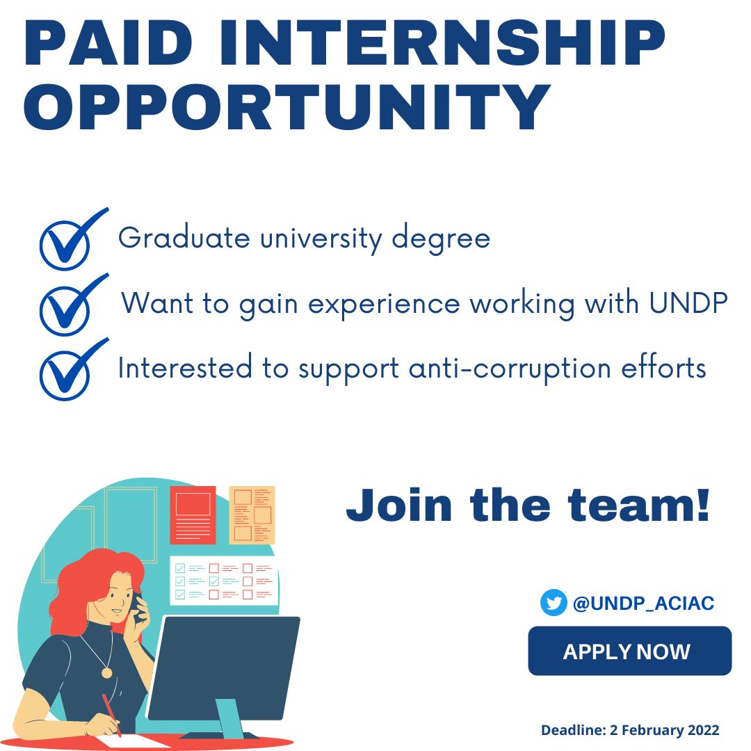 UNDP_ACIAC's tweet photo. 📢 Paid internship alert! 
Fast approaching deadline ⏳
We're on the look out for qualified motivated young people to join our regional team in #Beirut working on #anticorruption &amp; #integrity. Check out the internship announcement https://t.co/kylxilNm6g. Reference # VAC3513. https://t.co/ncQW1Y8CEJ