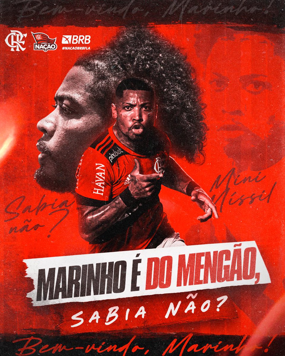 Flamengo's tweet photo. Se você não sabia, agora já sabe! 🤪

Marinho é do MENGÃO! Seja bem-vindo, dono do mini míssil aleatório mais famoso do Brasil! Muito sucesso com o Manto! #MarinhoNoMengão https://t.co/DQAe0ANHKk