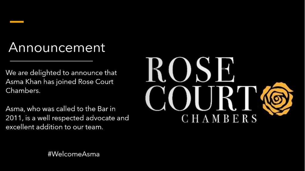 RoseCourtLaw's tweet photo. Welcome aboard Asma Khan
#RoseCourtChambers https://t.co/MrcCbtYgzd
