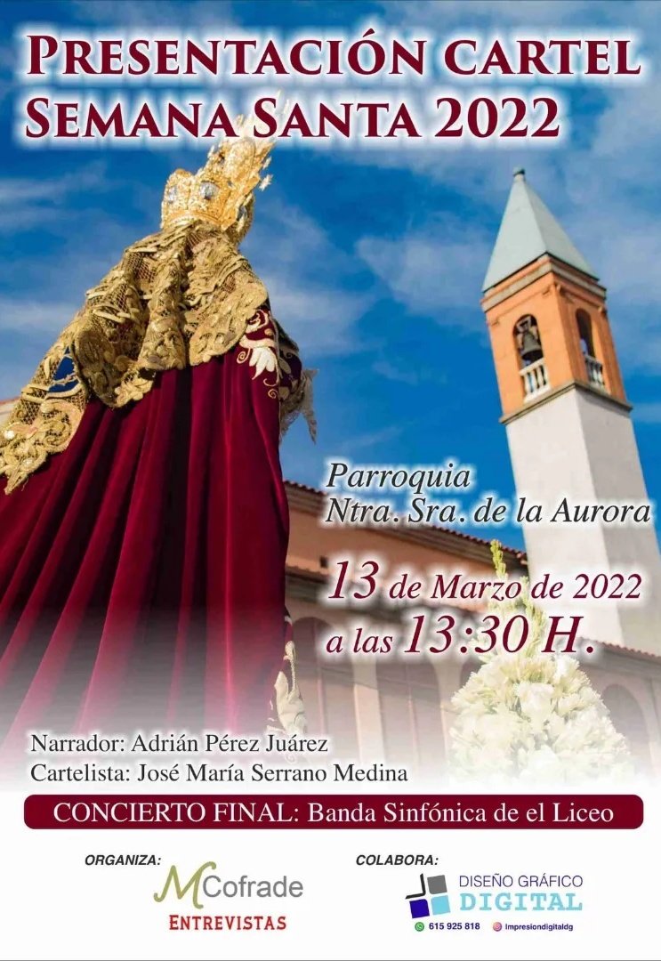EntrevistasCco's tweet photo. Entrevistas realizará la presentación del cartel de semana santa en público a las 13:30h el próximo 13 de Marzo.

#semanasanta #semanasantacordoba #cordobaespaña https://t.co/M8Qw5sfj67