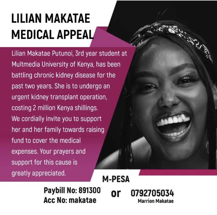Hi guys, our friend Makatae (<a href="/sidai_hadai/">baldgallily</a>) has been sick for a while and it’s gotten to a point where she needs a kidney transplant urgently. We really need your help in raising KSH2 million necessary for the surgery. Your support will be appreciated.
Let’s do this #ForMakatae