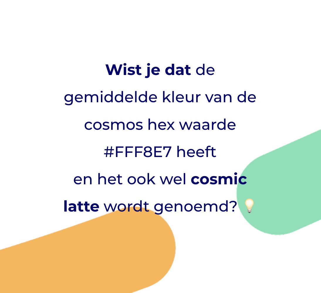 Heb je al van cosmic latte gehoord? Nee, niet de nieuwe koffiesmaak bij je lokale barista. ☕️ Wel de officiële kleur van onze cosmos. Enkele astronauten van de Johns Hopkins Universiteit ontdekten deze kleurcode #FFF8E7. 

Droom jij met ons het weekend in?  🌌