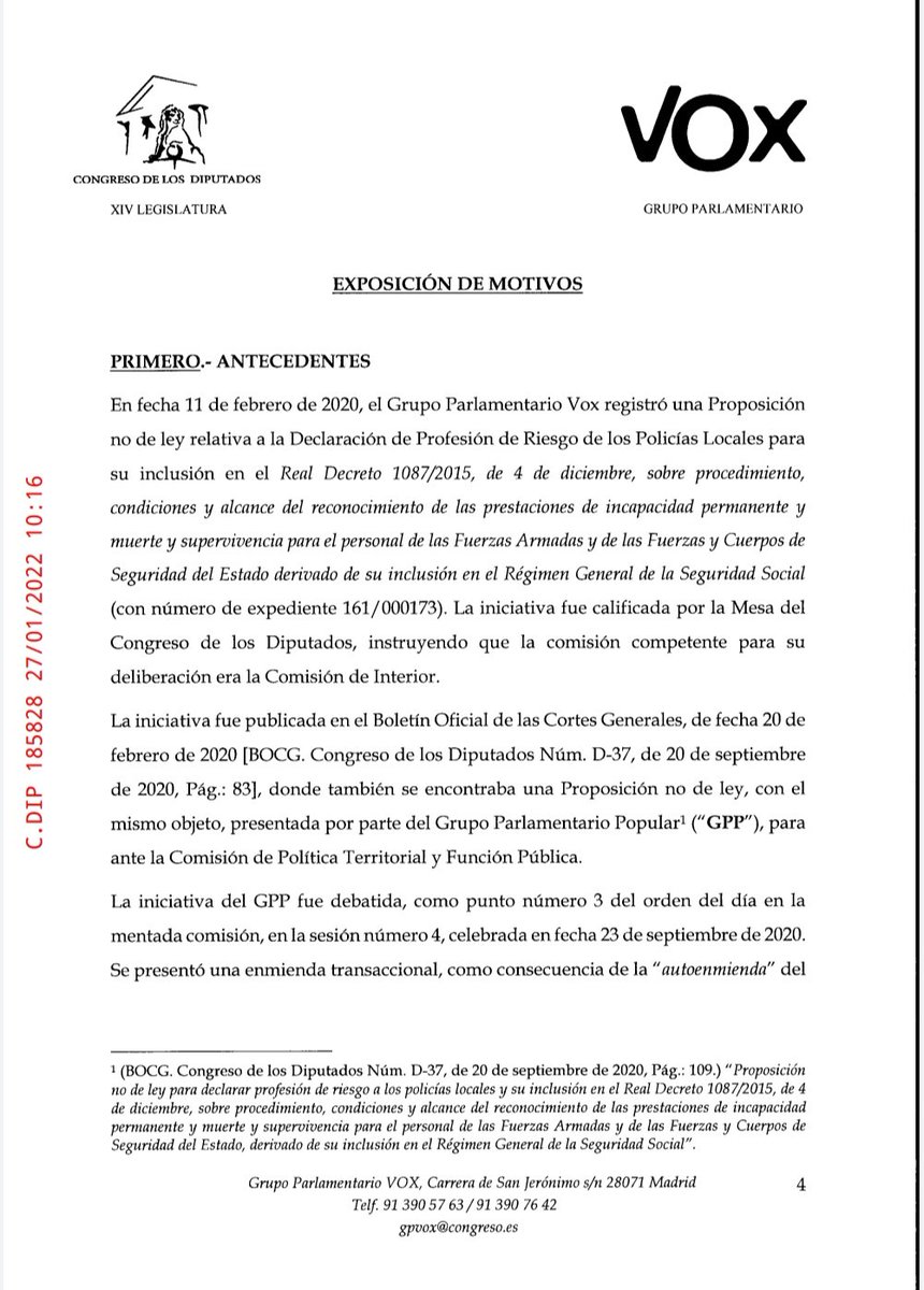 unionsindicalep's tweet photo. #PROFESIONDERIESGO 👮👮

🗣️ Reconocimiento de la Policía Local como profesión de riesgo.

📢 Tras la reunión que mantuvo USEP  con @Macarena_Olona ,el grupo parlamentario VOX en el @Congreso_Es  ha presentado de nuevo un P.N.L  para dicho reconocimiento.
👏🏻Gracias.
‼️Hilo ⬇️⬇️. https://t.co/ClBixDrFFA