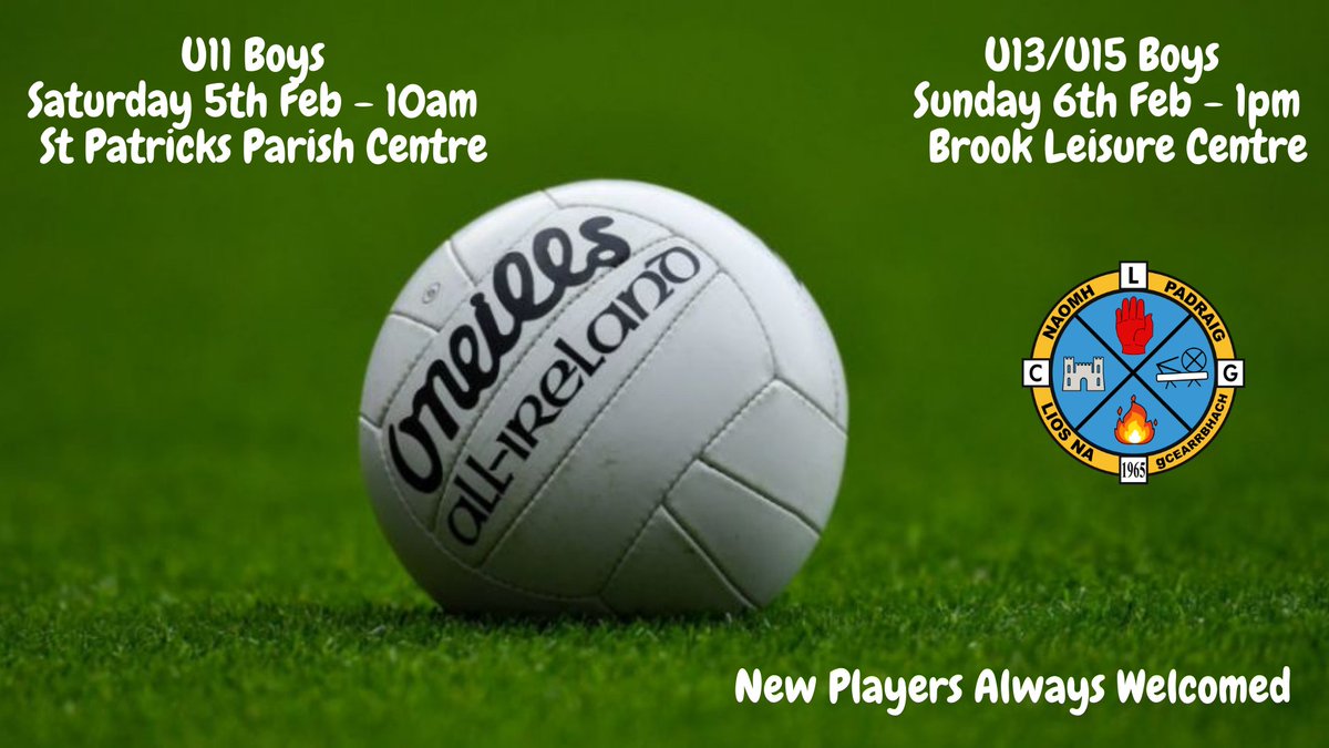 𝗨𝟭𝟭 - 𝗨𝟭𝟯 - 𝗨𝟭𝟱 𝗕𝗼𝘆𝘀 𝗦𝘁𝗮𝗿𝘁 𝗕𝗮𝗰𝗸 𝗡𝗲𝘅𝘁 𝗪𝗲𝗲𝗸𝗲𝗻𝗱

U11 Boys - 10am @ St Patricks Parish Centre

U13/U15 Boys - 1pm @ Brook Leisure Centre.

New players always welcomed, drop us a msg for more info.