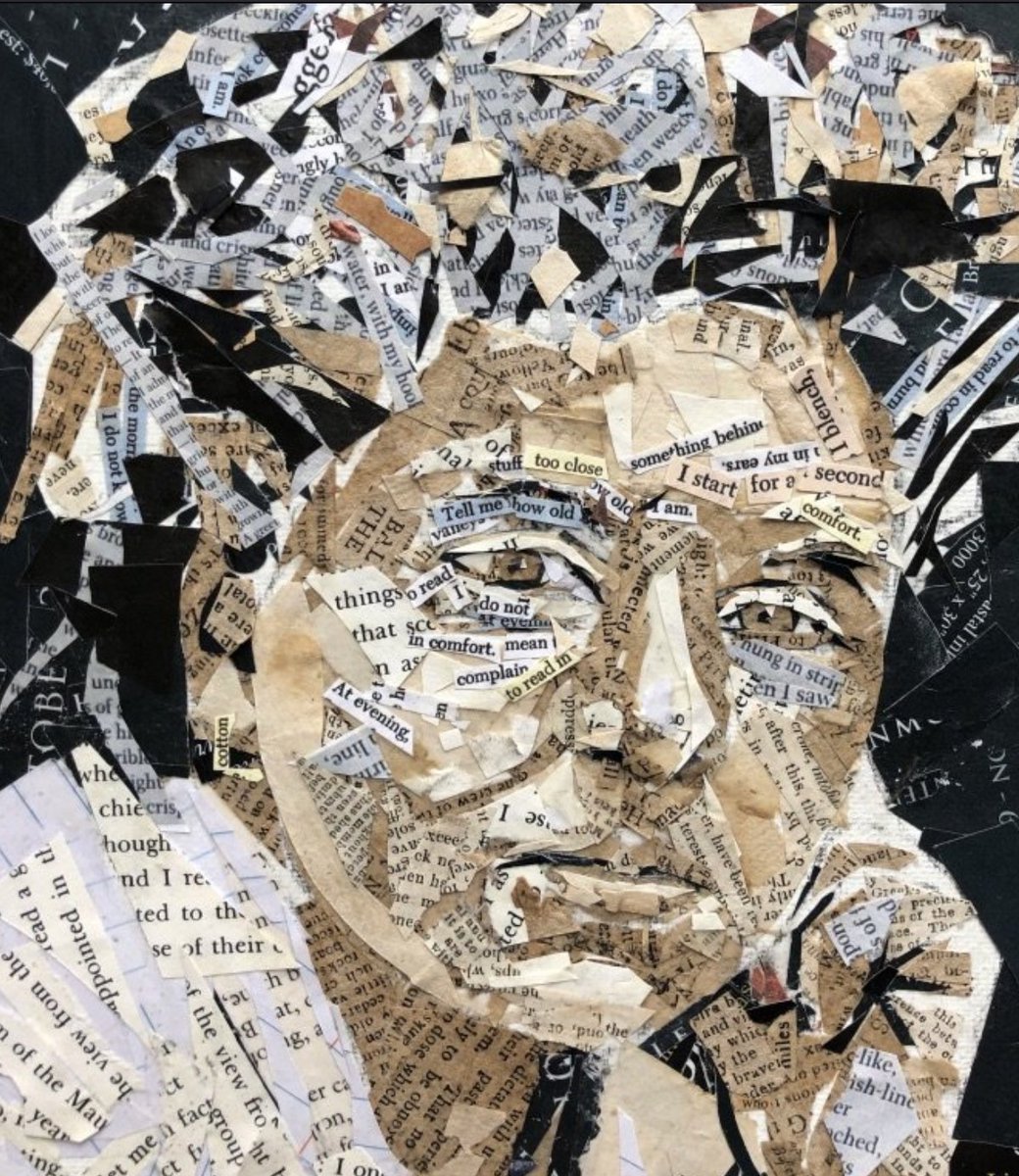 and_chaney's tweet photo. Elizabeth Bishop, a collage portrait, using poem-printed paper #poetry #collage #portrait https://t.co/zP8uepnoEd