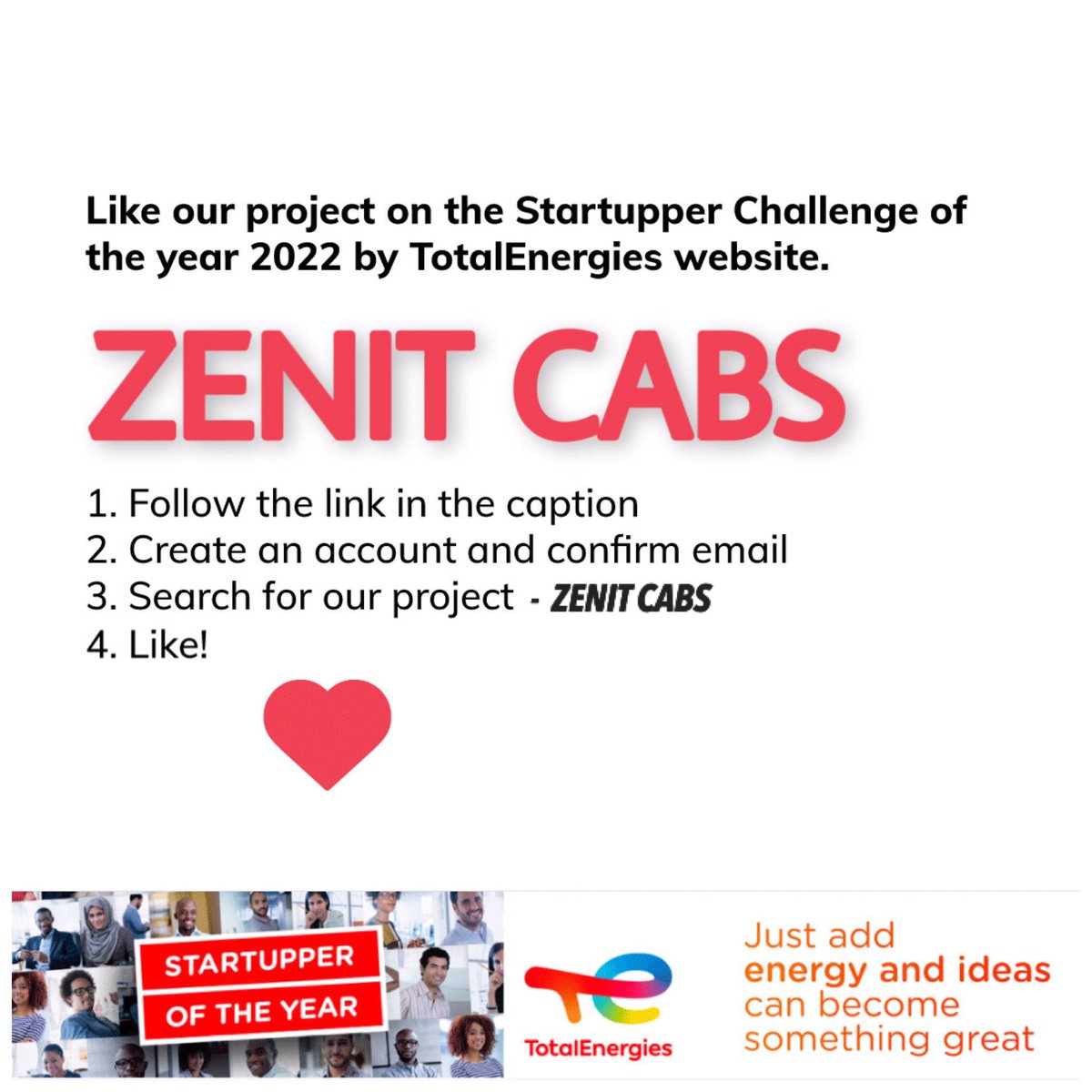 ckgyimah's tweet photo. Still counting your votes 🙏 https://t.co/7CkQZa1sw4…

Kindly follow this link to vote ZENIT CABS to enable me progress to the next round. Thank you for your time and support. 
#TotalEnergiesStartupper
#StartupperChallenge
#TotalStartupper
#Startupper
#TotalEnergiesAFCON https://t.co/VNSX2KmCLj