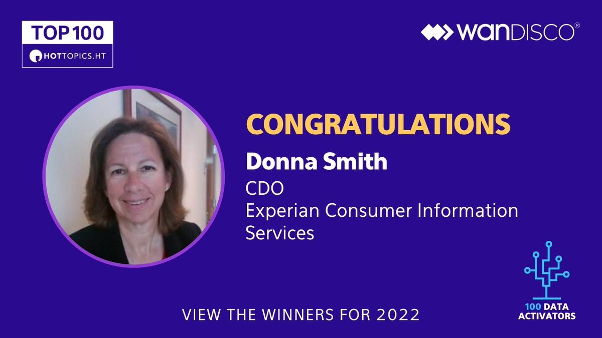 HotTopicsHT's tweet photo. Donna Smith is the Chief Data Officer at @Experian_US Consumer Information Services, California, United States.
๐View the Top 100 #DataActivators: https://t.co/sFSRDZXzNx
Partnered with @WANdisco. https://t.co/YCFbZnvNBL