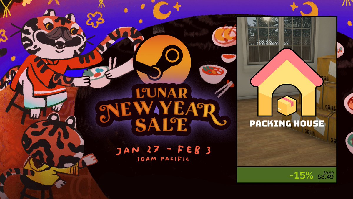 SmartLife_Games's tweet photo. Packing House is part of the Lunar New Year Sale on Steam, and the game is now 15% off for a few days!

Happy Lunar New Year!

Packing House on Steam: https://t.co/5EnpxVNW85

#steam #indiegamedev #LunarSale #sale https://t.co/FP2hvL62Ym