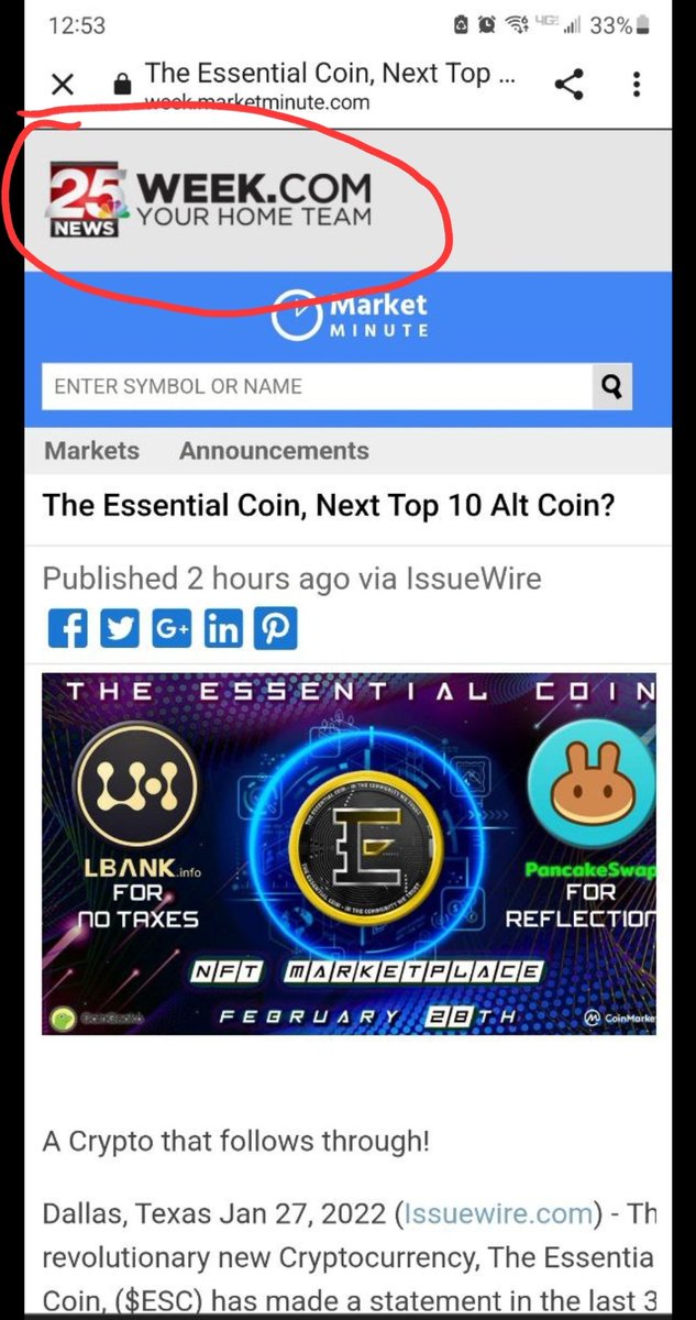 @essentialESC Coin Has A Press  Article Out. We Are Breaking Barriers Across The #Crypto World. 02/28/22 We Will Launch Our Own NFT Marketplace.  <a href="/elonmusk/">Elon Musk</a> <a href="/VitalikButerin/">vitalik.eth</a> <a href="/cz_binance/">CZ 🔶 BNB</a> <a href="/CoinMarketCap/">CoinMarketCap</a> <a href="/coingecko/">CoinGecko</a> SMART CONTRACT: 0x4c48cca6153db911002f965d22fdefcd95f33be9 ✅🏛🔥