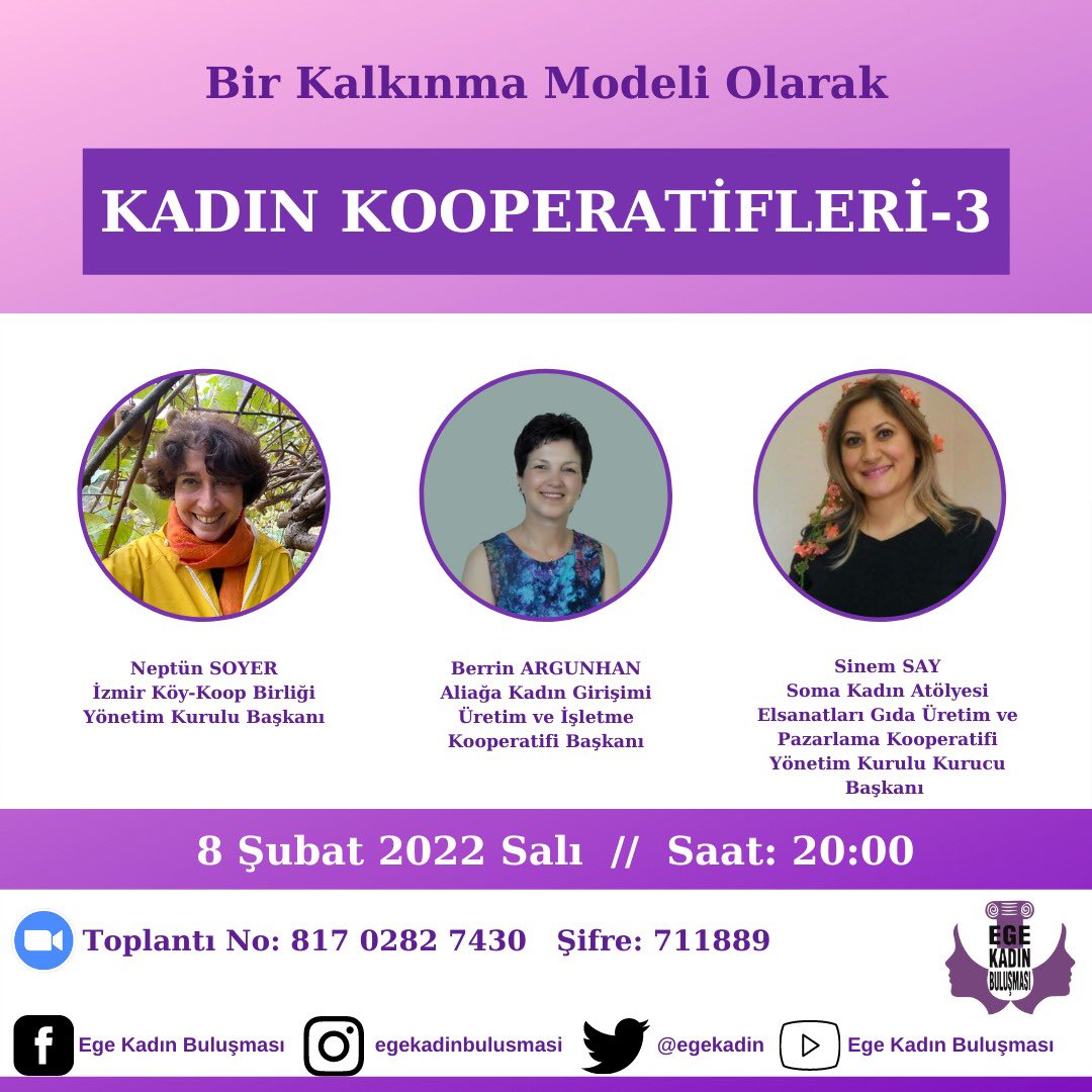 Bir kalkınma modeli olarak kadın kooperatiflerini konuşacağımız 3. söyleşimize davetlisiniz.

8 Şubat 2022 saat 20:00

#kadınkooperatifleri
#köykoop
#aliağakadınkooperatifi
#somakadınatölyesi