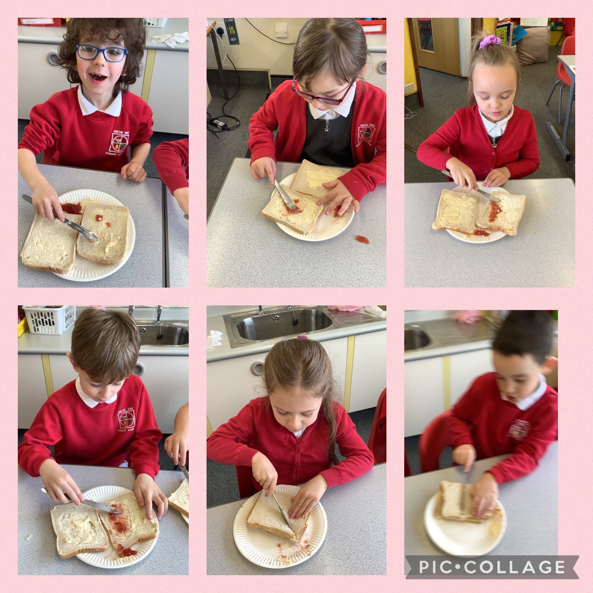 NewInnPrimary's tweet photo. Dosbarth Mrs Morgan have had an extremely busy week. Today we have followed instructions to make jam sandwiches #imperativeverbs @EAS_LLCEnglish 😁 https://t.co/zeiYsqCloj