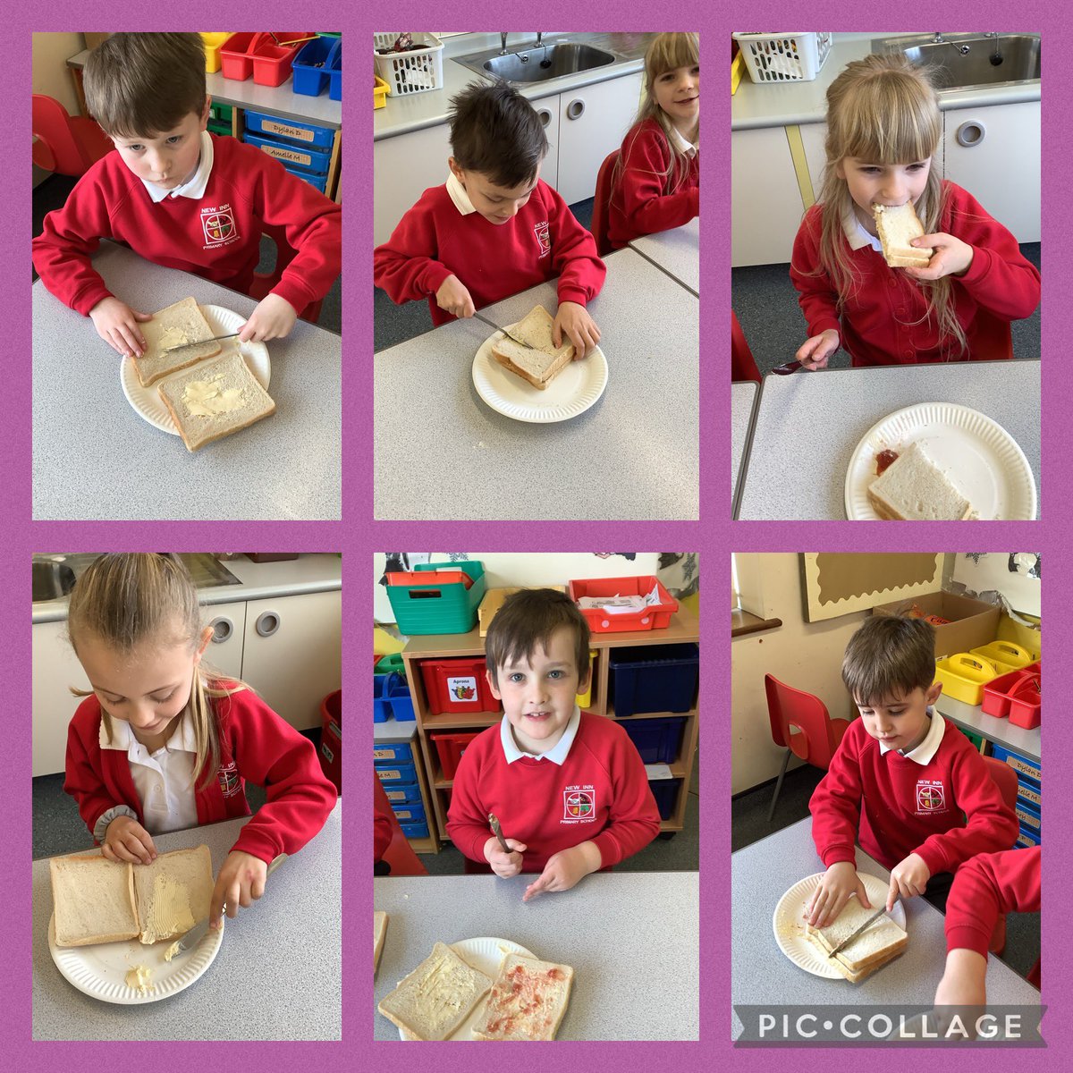 NewInnPrimary's tweet photo. Dosbarth Mrs Morgan have had an extremely busy week. Today we have followed instructions to make jam sandwiches #imperativeverbs @EAS_LLCEnglish 😁 https://t.co/zeiYsqCloj