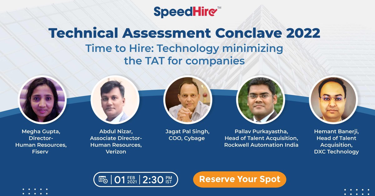 speed_hire's tweet photo. Meet India’s top HR & technical leaders in the #SpeedHire #TechnicalAssessment Conclave 2022 ➡️ https://t.co/mKaCtIBoId as they share their valuable insights on how #technology is aiding the technical #recruitment process across businesses. Register Now!!!
@cybage @DXCTechnology https://t.co/klfPHHxf5A