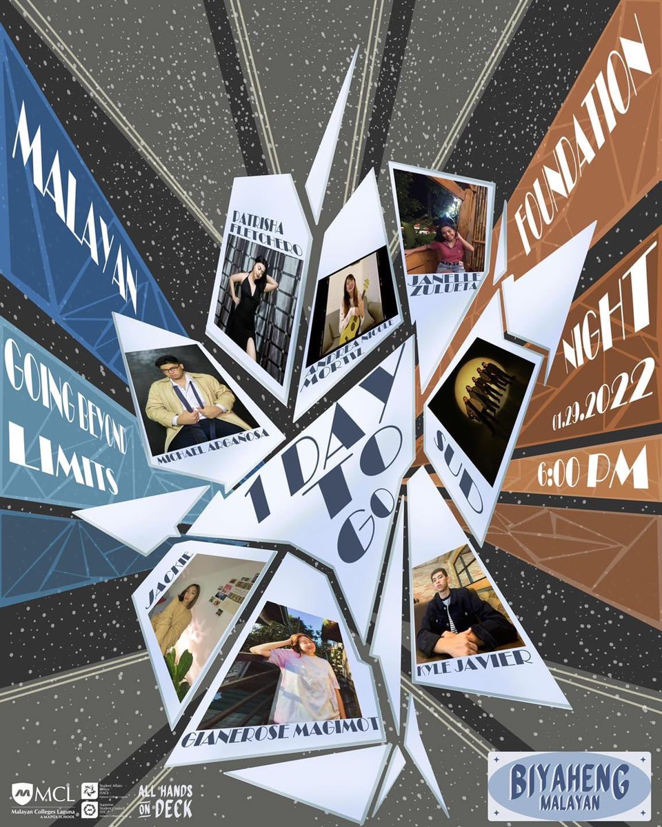 MapuaMCL_SSC's tweet photo. TOMORROW IS OUR NIGHT! ✨
Before we close our 16th Celebration of our Founding Anniversary, we would like to end it with a night of music and performances.
See you there Malayans!
#MCL16thFoundationWeek #BiyahengMalayan
#GoingBeyondLimits #AllHandsOnDeck
Art by: Jonas Galang https://t.co/nw9p3bqfg4