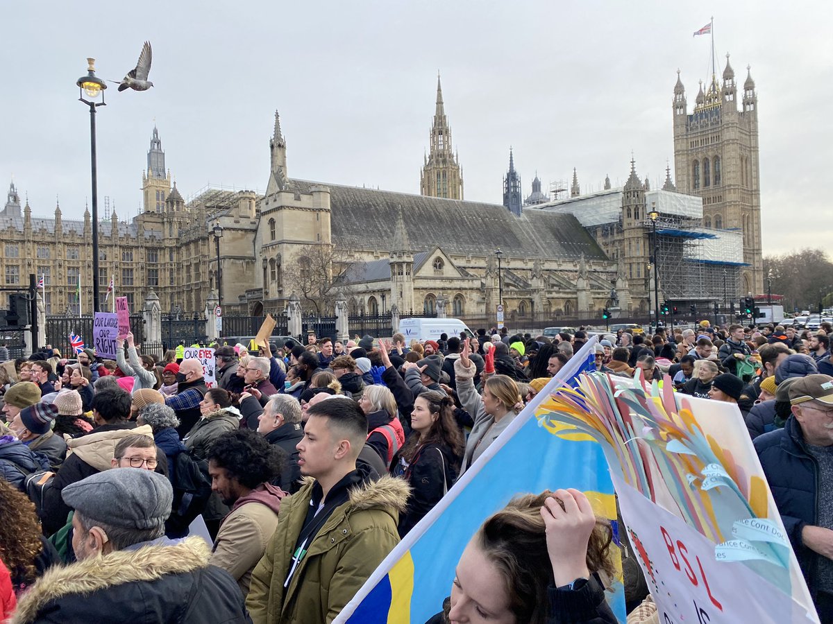 HeriotWattBSL's tweet photo. We are here! @BSLActNow #WestminsterSquare waiting for the vote after the first reading of the BSL Act by @rosie4westlancs in Parliament. Great speeches by @chereme @abigailgorman Daniel Jillings @DavidBuxtondc Agnes Dyab, Radha Starr &amp; deaf school students from London. #exciting https://t.co/5FRGeAp0m0