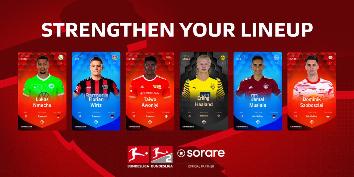 Unique <a href="/Bundesliga_DE/">BUNDESLIGA</a> football history has landed on <a href="/Sorare/">Sorare</a>. Celebrate with us! 🥳

1⃣ Retweet
2⃣ Share your favourite U23 Bundesliga player of the 2021/22 season so far below ⬇️

🎁 10x lucky winners will be chosen at random &amp; each win a Limited Bundesliga #Sorare #NFT 🔥