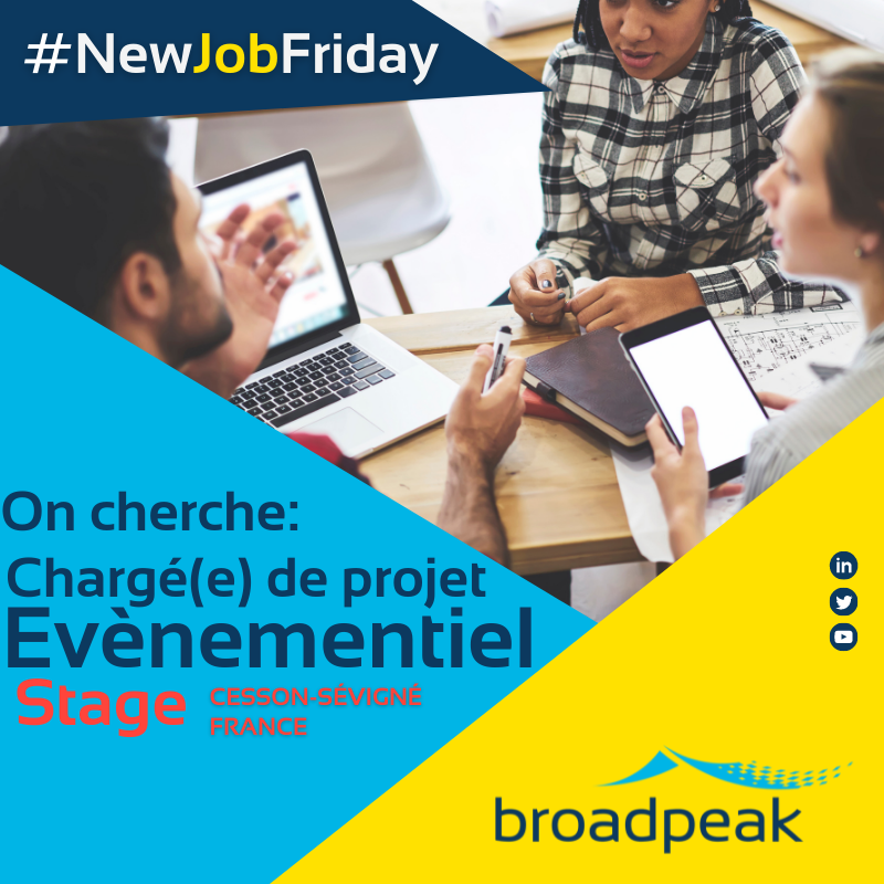 broadpeak's tweet photo. #NEWJOBFRIDAY 🚀 Nous recherchons notre futur(e) #stagiaire  -chargé(e) de projet #évènementiel
 
N’hésitez pas à postuler ou à partager  
✅ https://t.co/wkFVJLzA6A 
✅ https://t.co/iM5FpwiKU9 

#offre #Stage #communication #Events #recherche #internship #stagecommunication https://t.co/r69hwCknOW